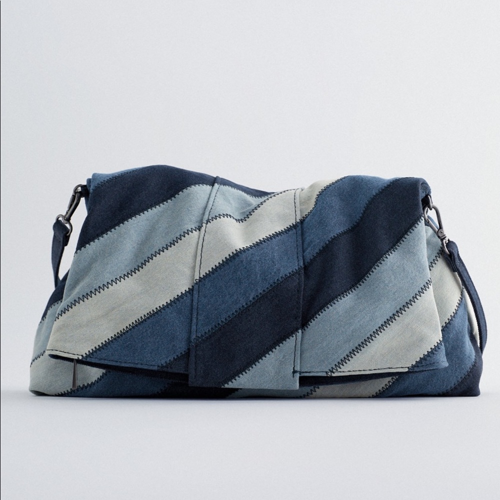 Zara Blue Denim Clutch Bag - Picture 1 of 11